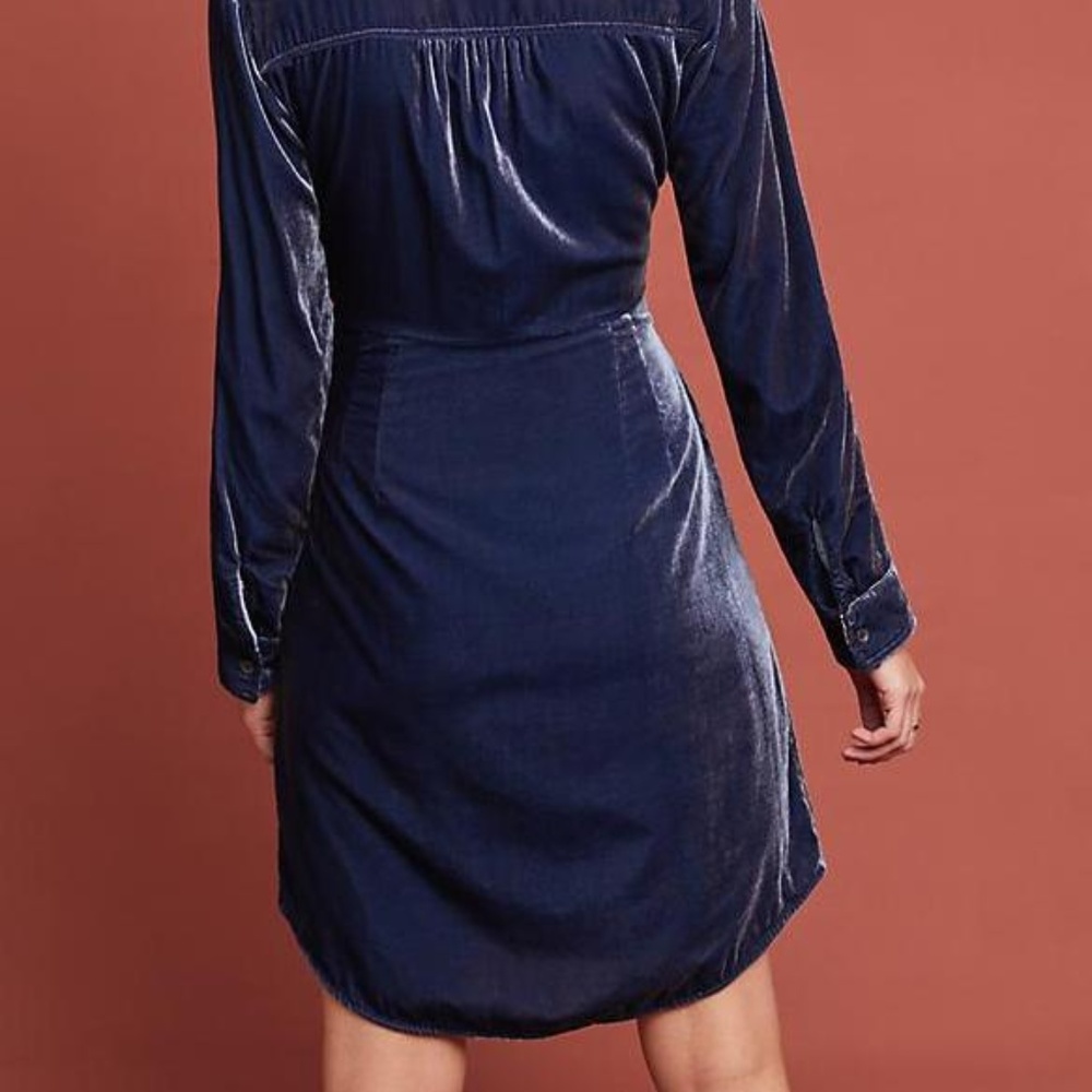 NWT Anthropologie MAEVE Blue Velvet Shirt dress 8 - Picture 4 of 6